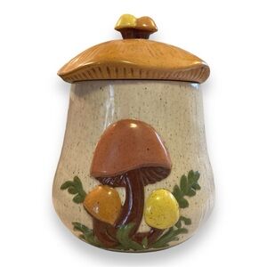 Vintage 1981 Arnels Orange White Ceramic Mushroom Cookie Canister 9.5” Tall MCM
